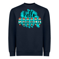 Navy Hello Summer Serape Turquoise Heavyweight Sweatshirt - CowCowDesign