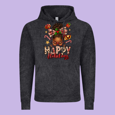 Happy Holidays Christmas Afro Messy Bun Vintage Hoodie Designed By Texasbilliewilder