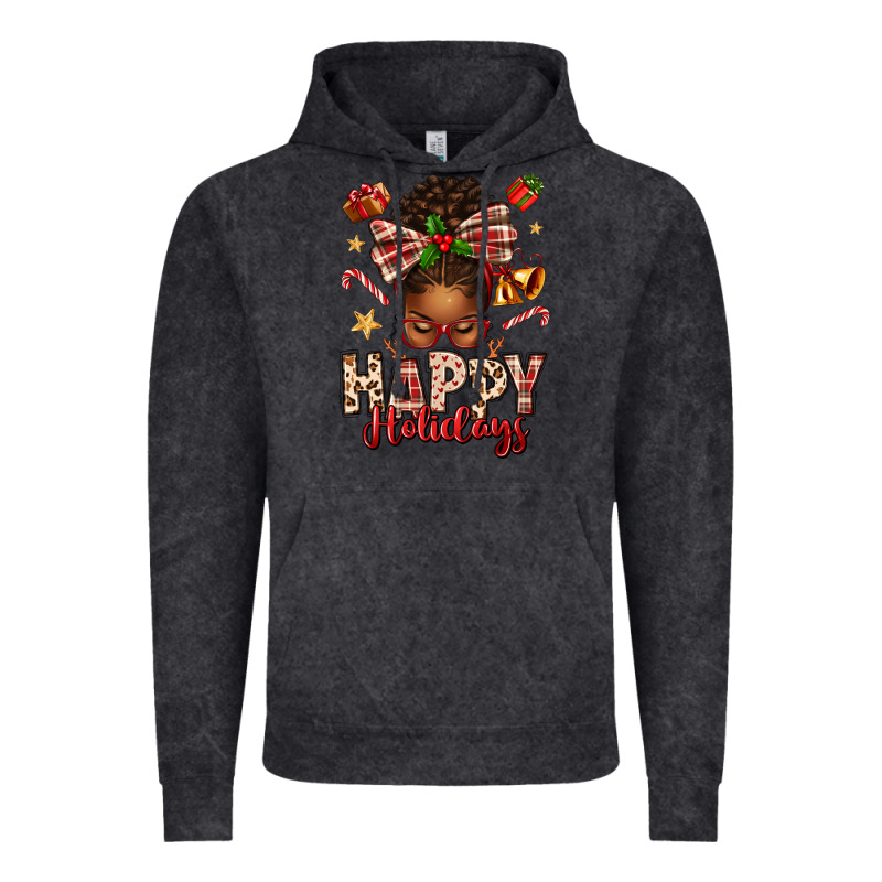 Happy Holidays Christmas Afro Messy Bun Vintage Hoodie by texasbilliewilder | Teevron