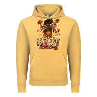 Vintage Mustard happy holidays christmas afro messy bun Vintage Hoodie - texasbilliewilder