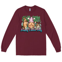 Burgundy Gnome bunny Happy Easter Day Long Sleeve Tee - HowdyJamesFarm