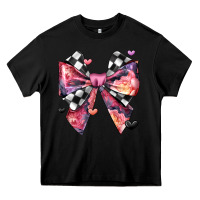 Black coquette bow floral checkered pattern Heavy Core Tee - JahusDesignShop