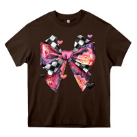 Chocolate Brown coquette bow floral checkered pattern Heavy Core Tee - JahusDesignShop