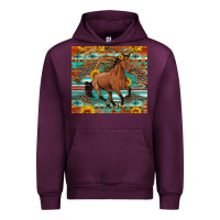 Mauve Wine galloping horse aztec sunflower Urban Hoodie - Artiststas