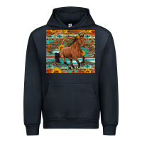 Navy galloping horse aztec sunflower Urban Hoodie - Artiststas