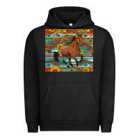 Pigment Black galloping horse aztec sunflower Urban Hoodie - Artiststas