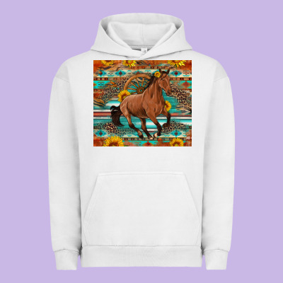 Galloping Horse Aztec Sunflower Urban Hoodie Designed By Artiststas