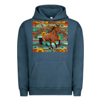 Pigment Midnight Navy galloping horse aztec sunflower Urban Hoodie - Artiststas