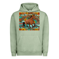 Pigment Oil Green galloping horse aztec sunflower Urban Hoodie - Artiststas