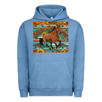 Pigment Pebble Blue galloping horse aztec sunflower Urban Hoodie - Artiststas