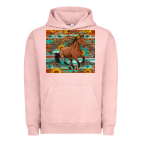Pigment Salmon galloping horse aztec sunflower Urban Hoodie - Artiststas