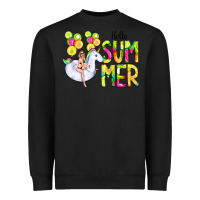Black Hello Summer Unicorn Heavyweight Sweatshirt - CowCowDesign
