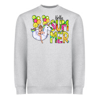 Heather Grey Hello Summer Unicorn Heavyweight Sweatshirt - CowCowDesign