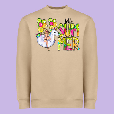 Hello Summer Unicorn Heavyweight Sweatshirt Designed By Cowcowdesign