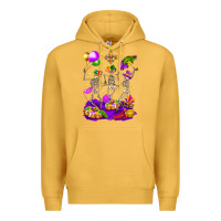Mustard Mardi Gras Skeletons Premium Hoodie - BundleAndBundleShop