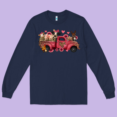 Valentines Day Leopard Farm Animals Truck Long Sleeve Tee Designed By Jasminsmagicworld