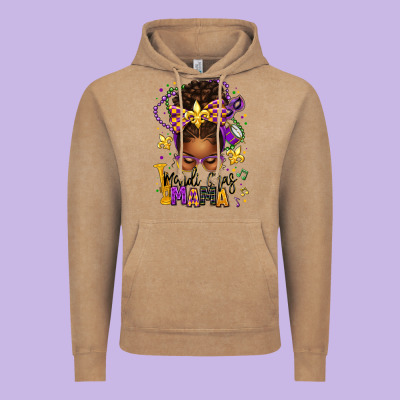 Mardi Gras Mama Afro Messy Bun Vintage Hoodie Designed By Texasbilliewilder