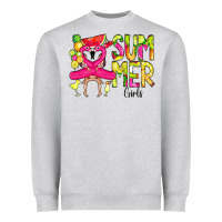 Heather Grey Summer Girls Flamingo Heavyweight Sweatshirt - CowCowDesign