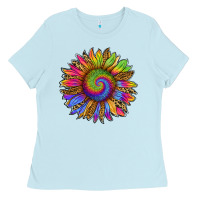 Baby Blue tie dye sunflower Ladies Tee - RanaPortraitStore