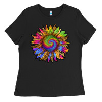 Black tie dye sunflower Ladies Tee - RanaPortraitStore