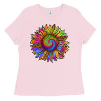 Bubblegum Pink tie dye sunflower Ladies Tee - RanaPortraitStore