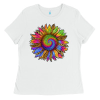 White tie dye sunflower Ladies Tee - RanaPortraitStore