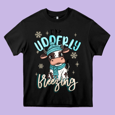 I'm Udderly Freezing Baby Cow Heavy Core Tee Designed By Maliassmallbusiness