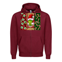 Burgundy green christmas gnome Zipper Hoodie - FaDigitalArtStudio