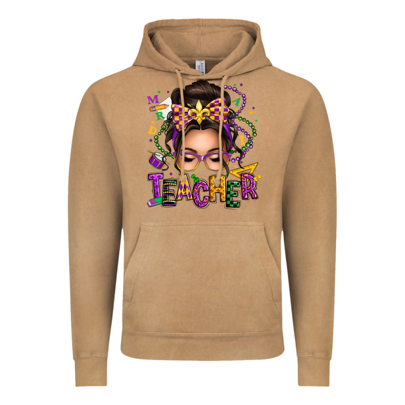 Mardi Gras Teacher Caucasian Messy Bun Vintage Hoodie by texasbilliewilder | Teevron