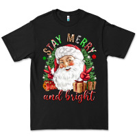 Black Stay Merry and bright Christmas with santa Premium Tee - NancyCooperArtShop