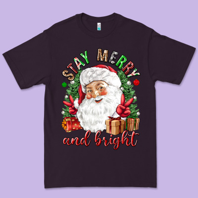 Stay Merry And Bright Christmas With Santa Premium Tee Designed By Nancycooperartshop