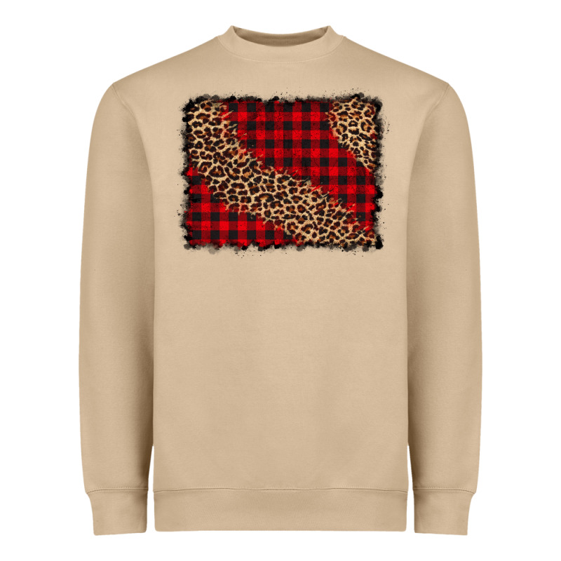 Leopard Buffalo Plaid Background Heavyweight Sweatshirt by CowCowDesign | Teevron