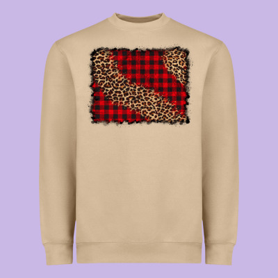 Leopard Buffalo Plaid Background Heavyweight Sweatshirt Designed By Cowcowdesign