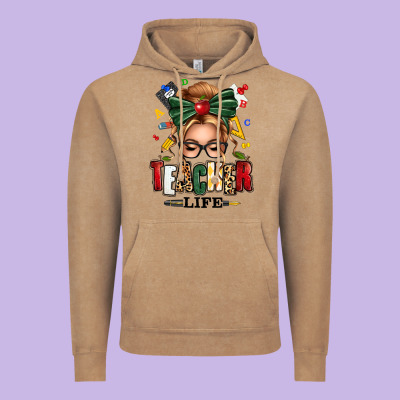 Teacher Life Blonde Caucassian Messy Bun Vintage Hoodie Designed By Texasbilliewilder