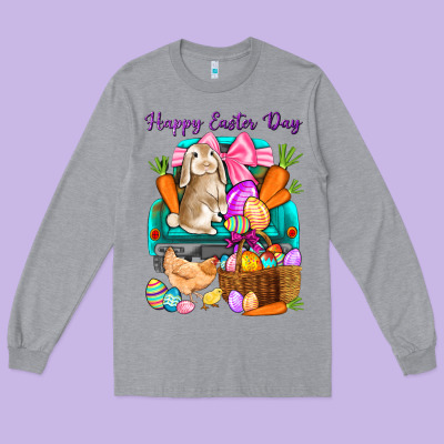Happy Easter Day Truck Long Sleeve Tee Designed By Howdyjamesfarm
