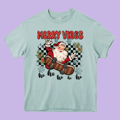 Merry Vibes Ho Ho Ho Heavy Core Tee Designed By Maliassmallbusiness
