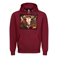 Burgundy Western Bull Skull Zipper Hoodie - FaDigitalArtStudio