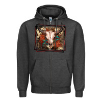 Charcoal Heather Western Bull Skull Zipper Hoodie - FaDigitalArtStudio