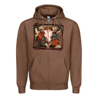 Chestnut Western Bull Skull Zipper Hoodie - FaDigitalArtStudio