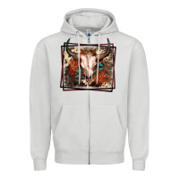 Dove Grey Western Bull Skull Zipper Hoodie - FaDigitalArtStudio