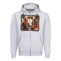 Heather Grey Western Bull Skull Zipper Hoodie - FaDigitalArtStudio