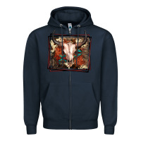Navy Western Bull Skull Zipper Hoodie - FaDigitalArtStudio