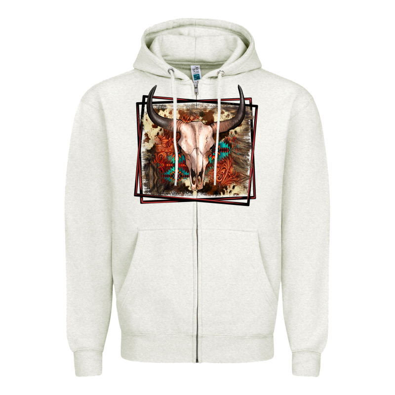 Western Bull Skull Zipper Hoodie by FaDigitalArtStudio | Teevron