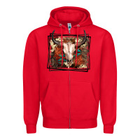 Red Western Bull Skull Zipper Hoodie - FaDigitalArtStudio