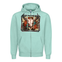 Seafoam Western Bull Skull Zipper Hoodie - FaDigitalArtStudio