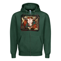 Sports Green Western Bull Skull Zipper Hoodie - FaDigitalArtStudio