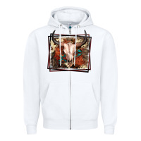 White Western Bull Skull Zipper Hoodie - FaDigitalArtStudio
