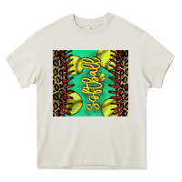 Cream softball leopard Heavy Core Tee - NancyCooperArtShop