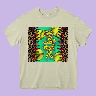 Softball Leopard Heavy Core Tee Designed By Nancycooperartshop