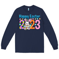 Navy Happy Easter 2023 Easter Day Long Sleeve Tee - HowdyJamesFarm